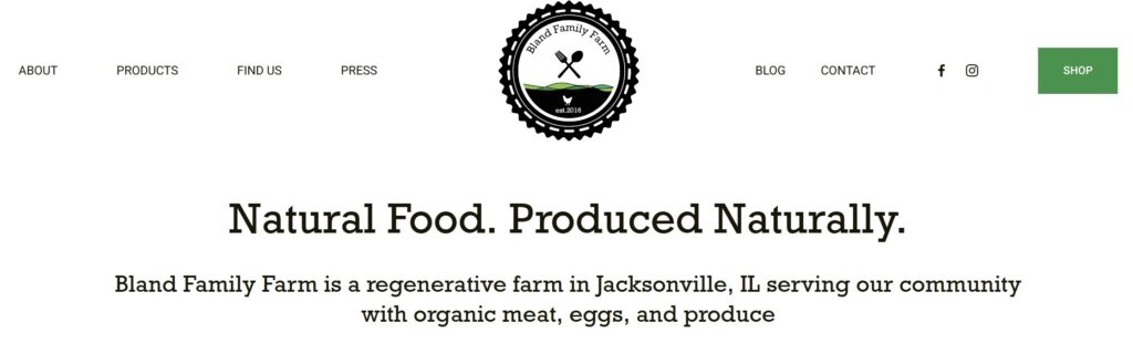 Screenshot of Bland Family Farms website